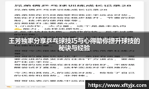 王芳独家分享乒乓球技巧与心得助你提升球技的秘诀与经验